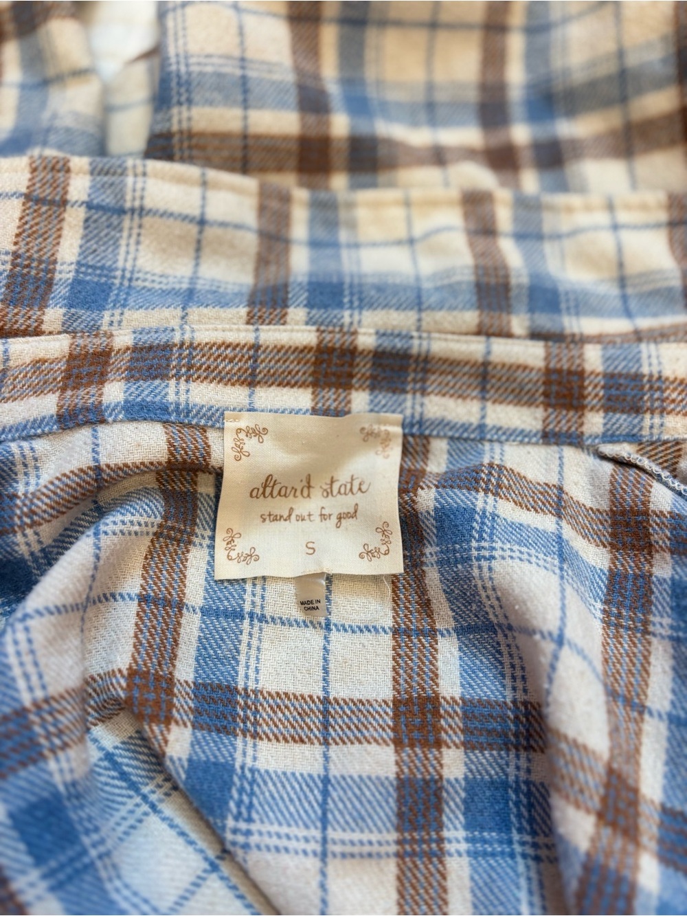 Altar'd State Blue Brown Plaid Flannel Oversized Shacket Women's Small - Picture 2 of 7